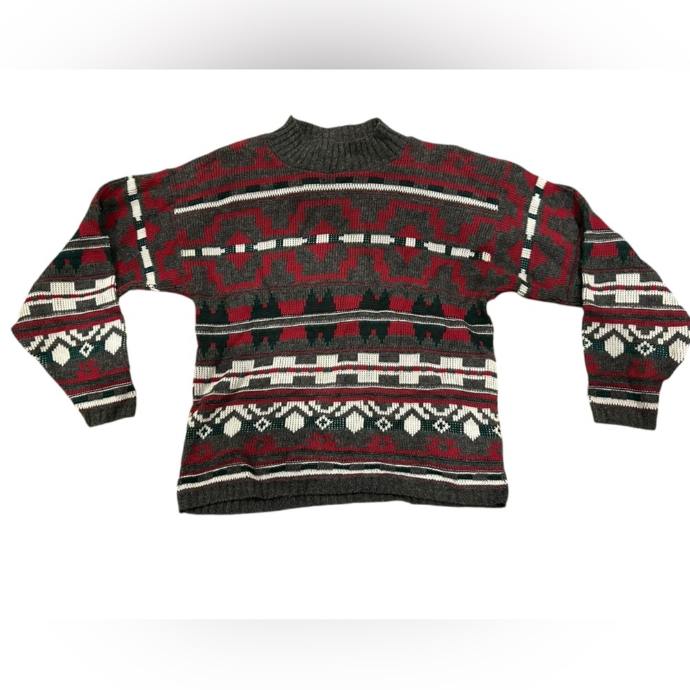 Vintage Knit Sweater grey, red, White, Green